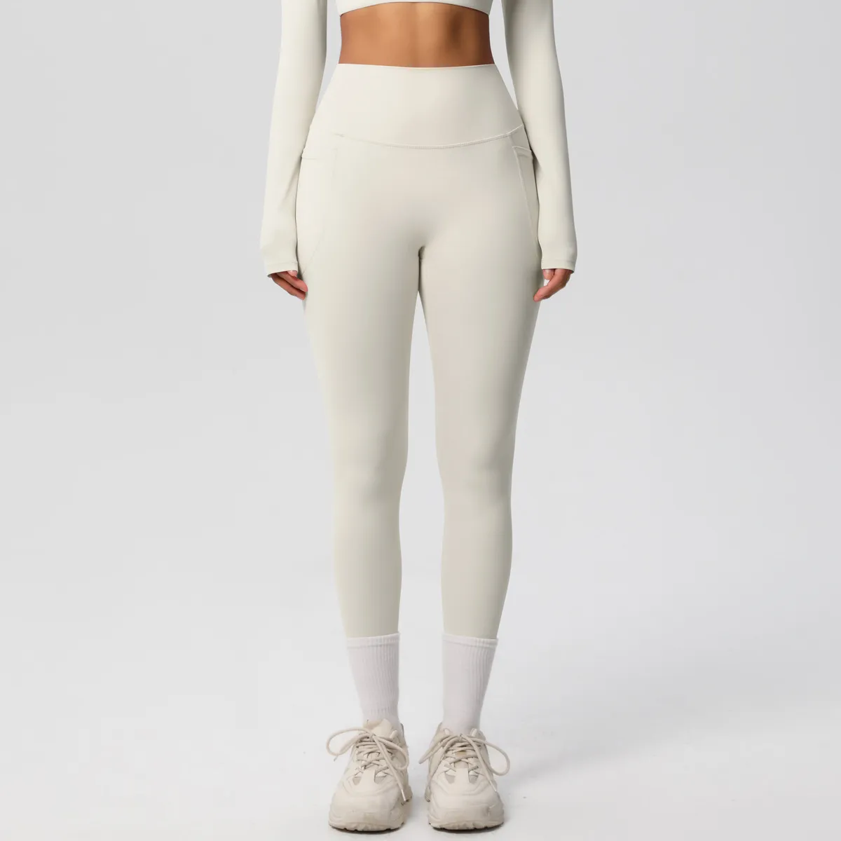 New Pure Color Double-Sided Brushed High-Waist Yoga Pants Breathable Sports Running Fitness Gym Shorts Nylon Spandex Shorts display picture 75