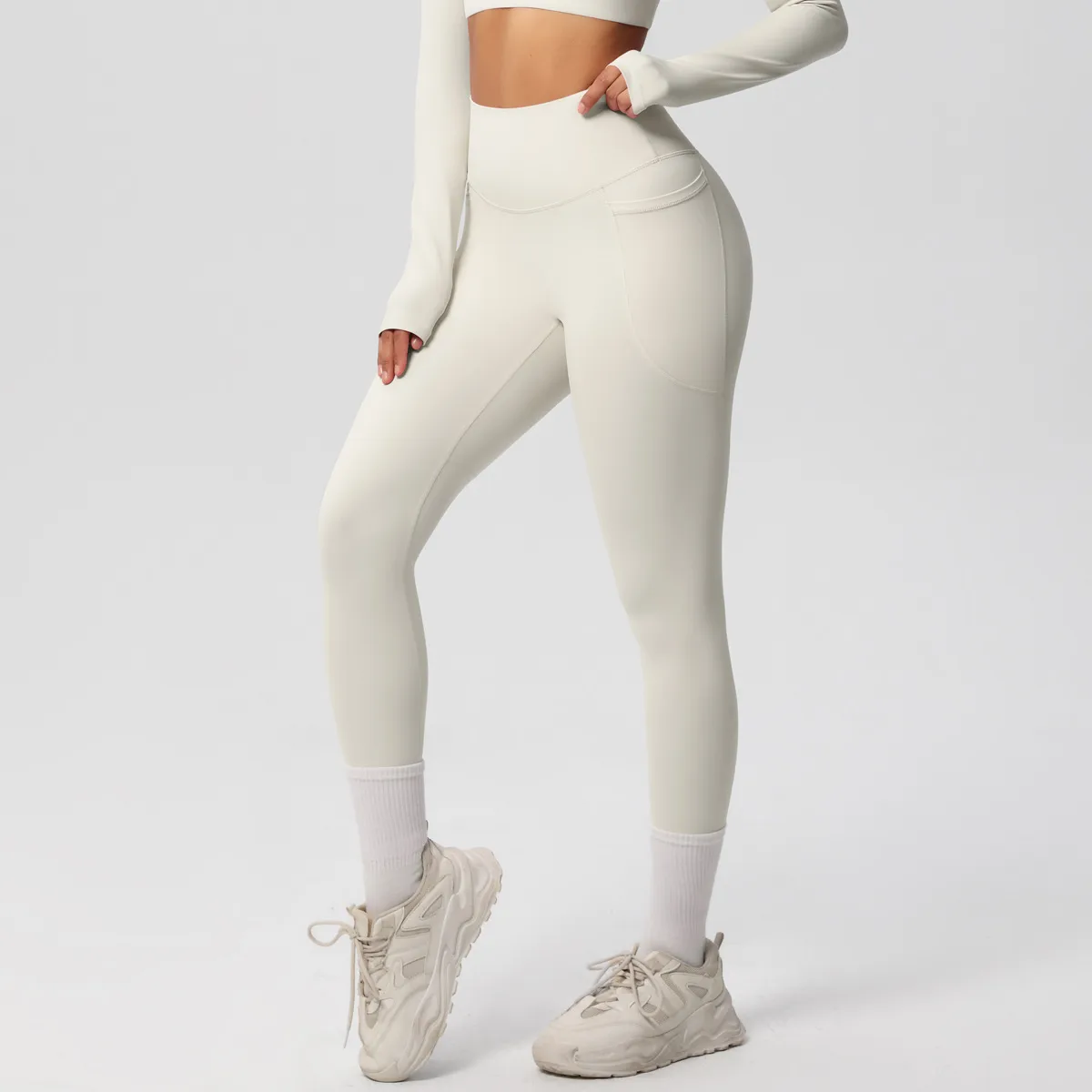 New Pure Color Double-Sided Brushed High-Waist Yoga Pants Breathable Sports Running Fitness Gym Shorts Nylon Spandex Shorts display picture 79