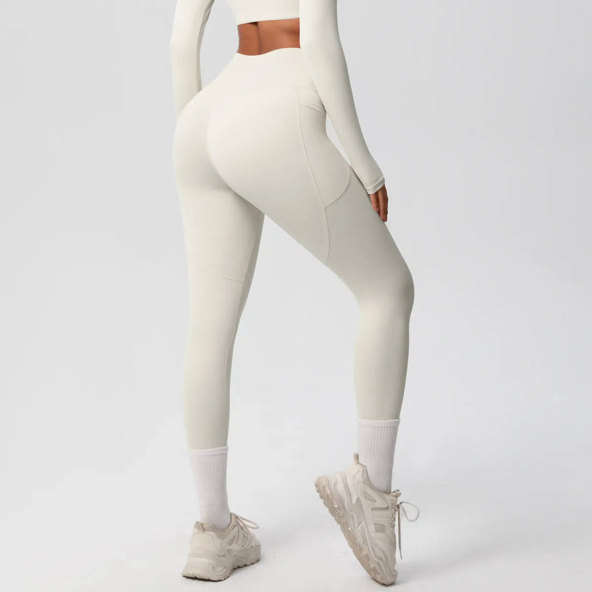 New Pure Color Double-Sided Brushed High-Waist Yoga Pants Breathable Sports Running Fitness Gym Shorts Nylon Spandex Shorts display picture 84