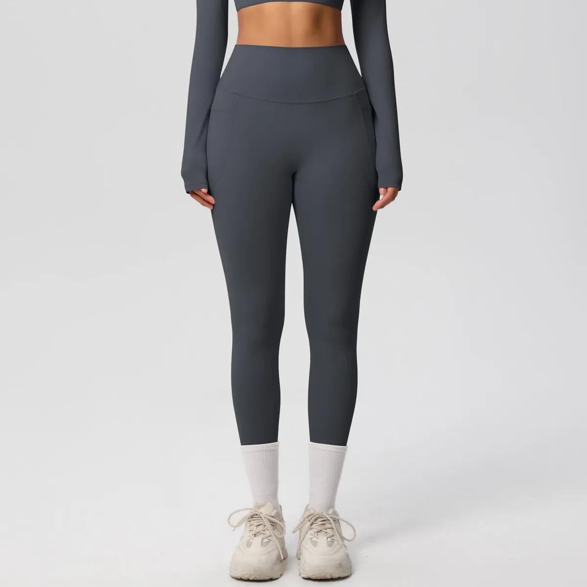 New Pure Color Double-Sided Brushed High-Waist Yoga Pants Breathable Sports Running Fitness Gym Shorts Nylon Spandex Shorts display picture 93