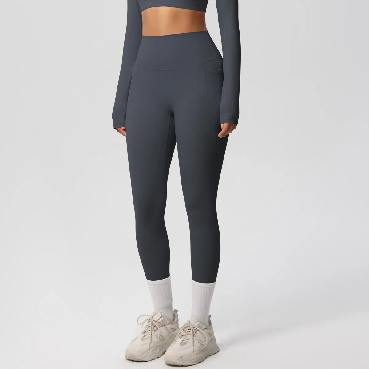 New Pure Color Double-Sided Brushed High-Waist Yoga Pants Breathable Sports Running Fitness Gym Shorts Nylon Spandex Shorts display picture 94