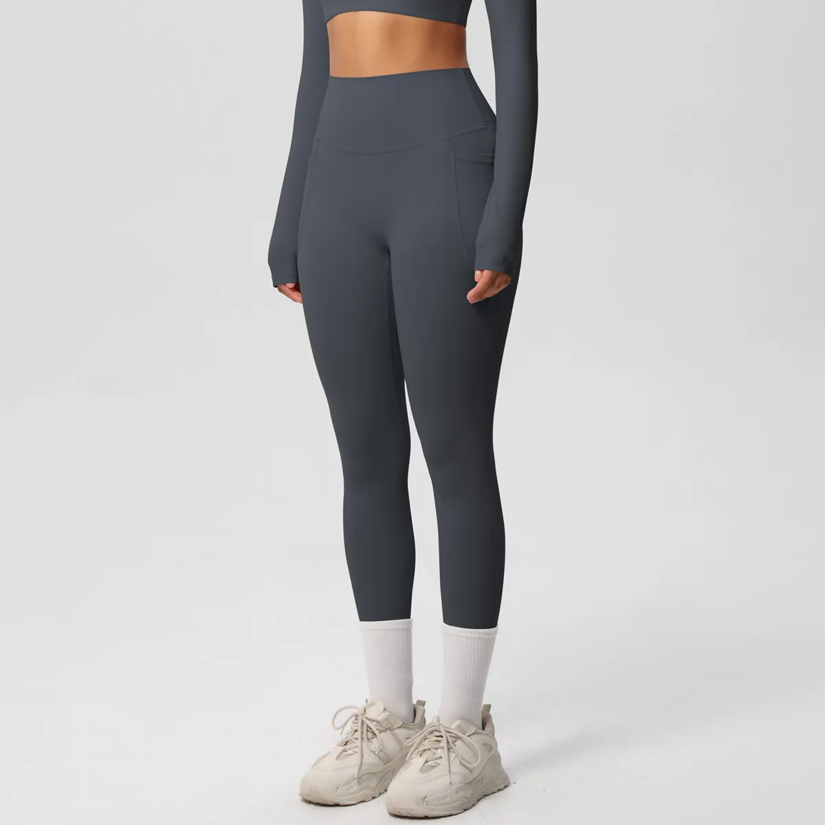 New Pure Color Double-Sided Brushed High-Waist Yoga Pants Breathable Sports Running Fitness Gym Shorts Nylon Spandex Shorts display picture 95