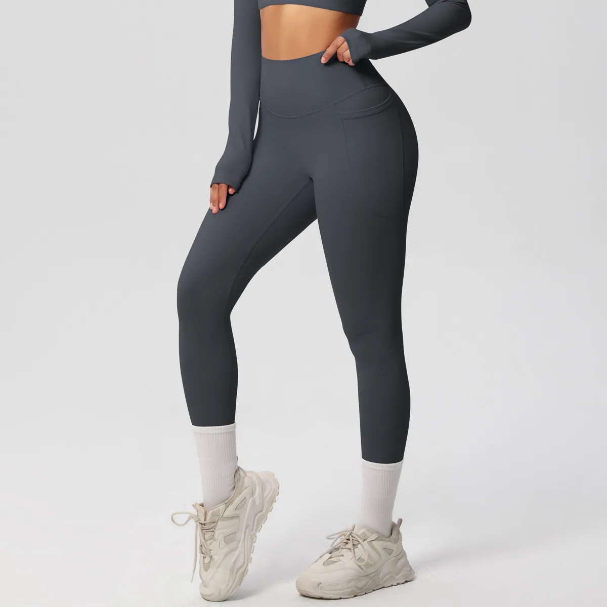 New Pure Color Double-Sided Brushed High-Waist Yoga Pants Breathable Sports Running Fitness Gym Shorts Nylon Spandex Shorts display picture 97