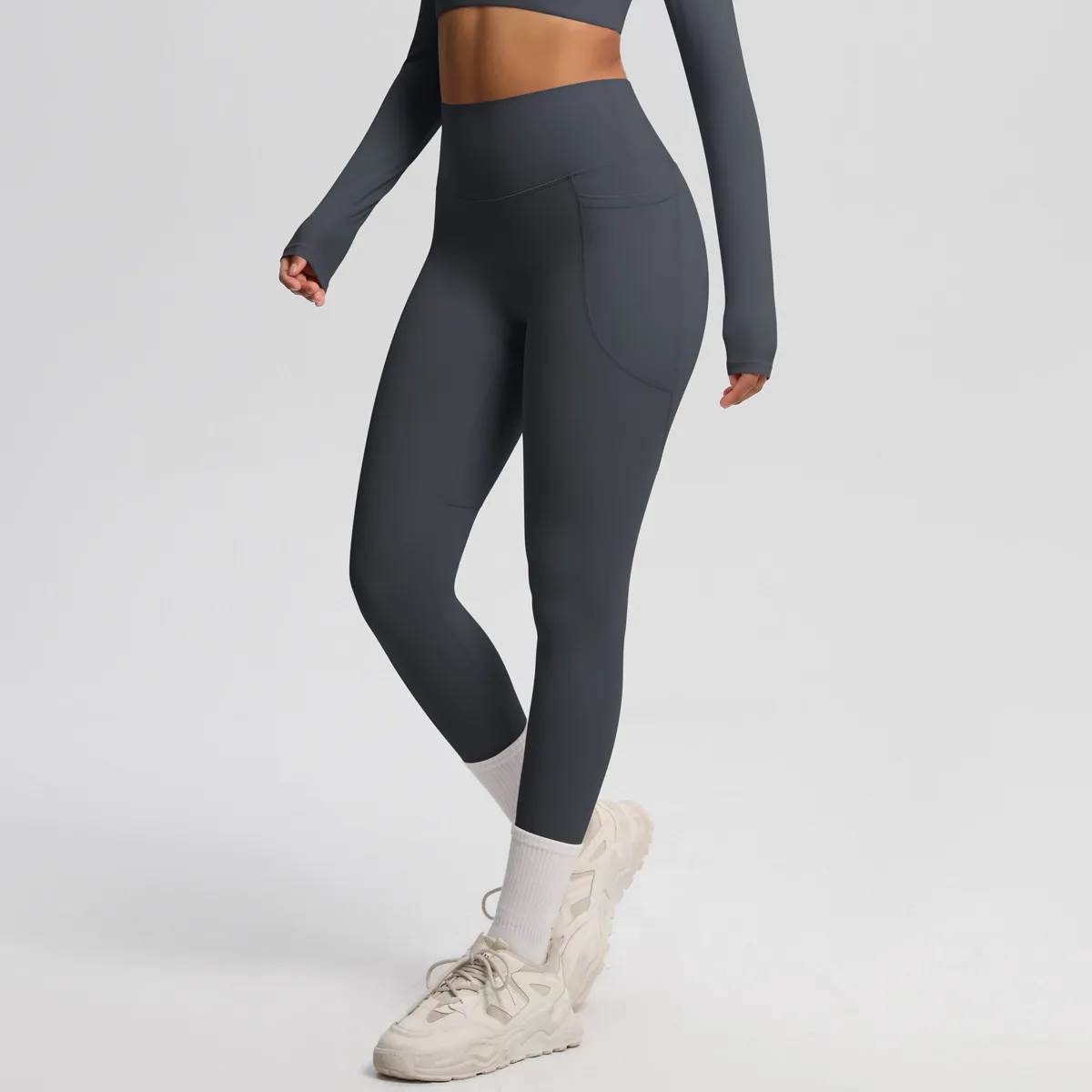 New Pure Color Double-Sided Brushed High-Waist Yoga Pants Breathable Sports Running Fitness Gym Shorts Nylon Spandex Shorts display picture 98
