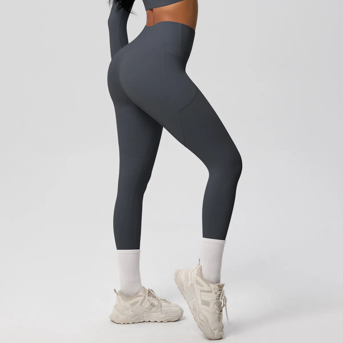 New Pure Color Double-Sided Brushed High-Waist Yoga Pants Breathable Sports Running Fitness Gym Shorts Nylon Spandex Shorts display picture 99