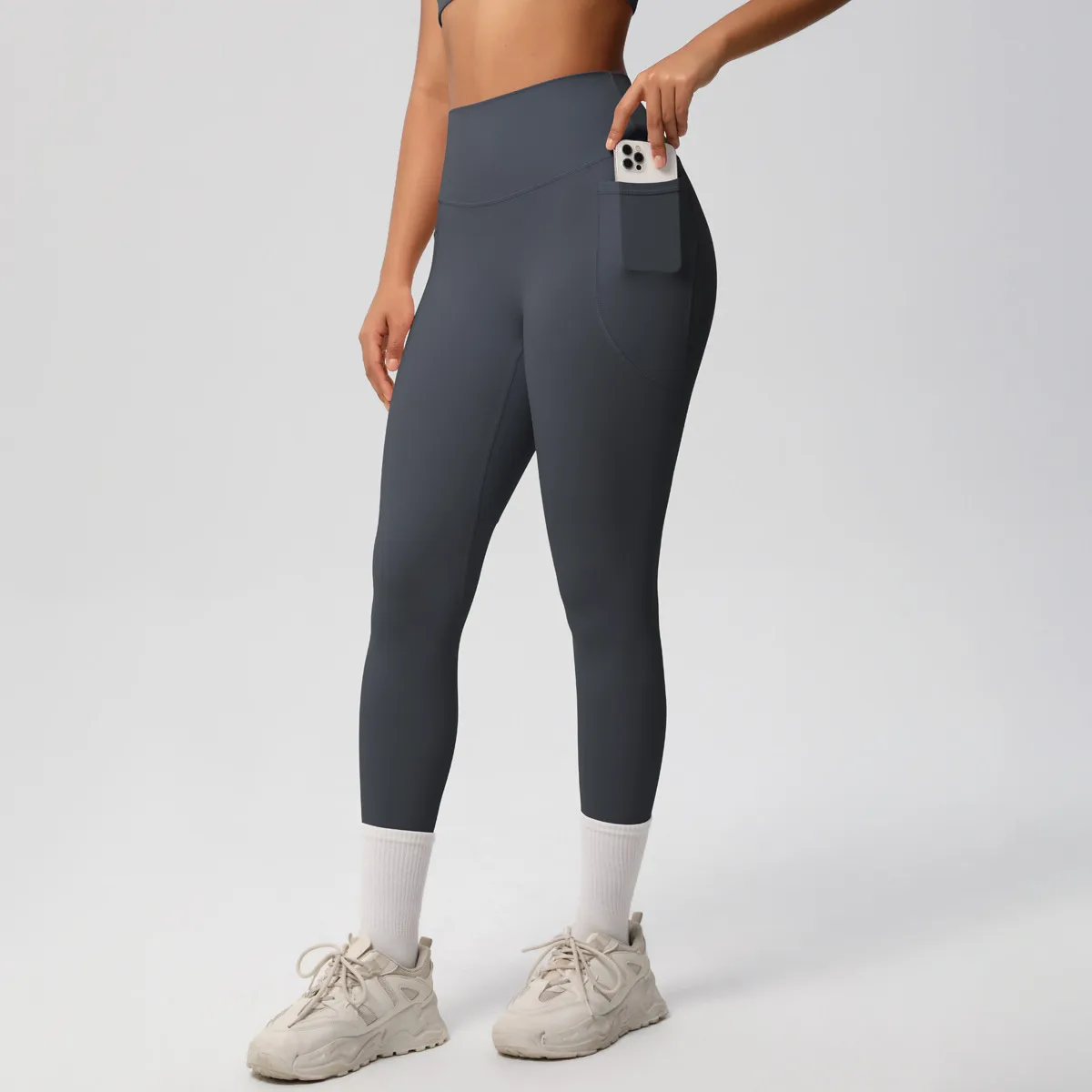 New Pure Color Double-Sided Brushed High-Waist Yoga Pants Breathable Sports Running Fitness Gym Shorts Nylon Spandex Shorts display picture 106