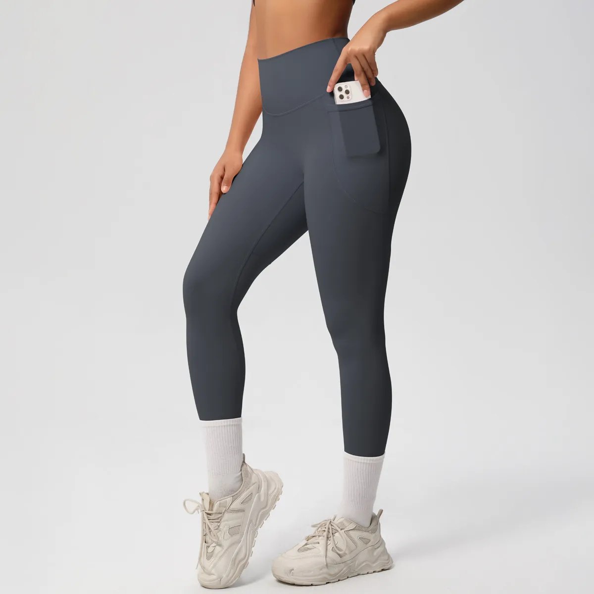 New Pure Color Double-Sided Brushed High-Waist Yoga Pants Breathable Sports Running Fitness Gym Shorts Nylon Spandex Shorts display picture 107