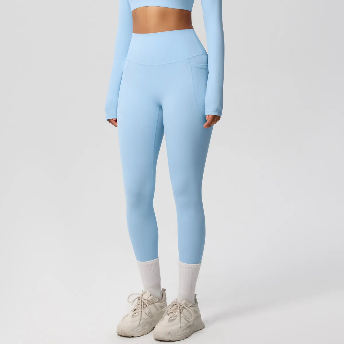 New Pure Color Double-Sided Brushed High-Waist Yoga Pants Breathable Sports Running Fitness Gym Shorts Nylon Spandex Shorts display picture 130