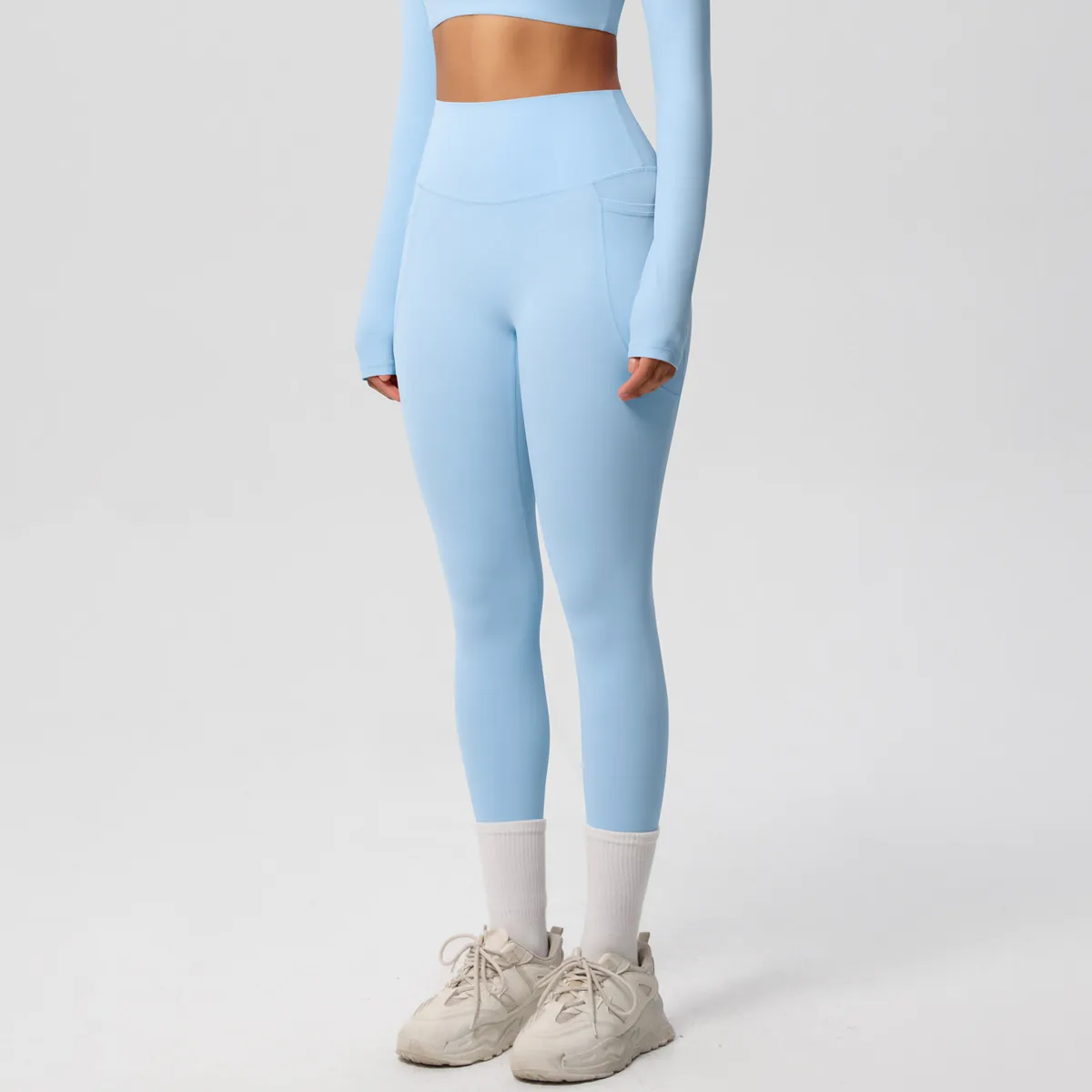 New Pure Color Double-Sided Brushed High-Waist Yoga Pants Breathable Sports Running Fitness Gym Shorts Nylon Spandex Shorts display picture 131
