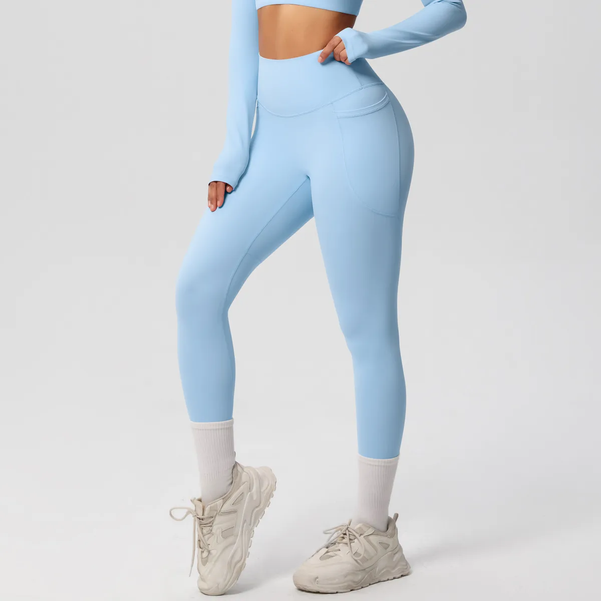 New Pure Color Double-Sided Brushed High-Waist Yoga Pants Breathable Sports Running Fitness Gym Shorts Nylon Spandex Shorts display picture 133