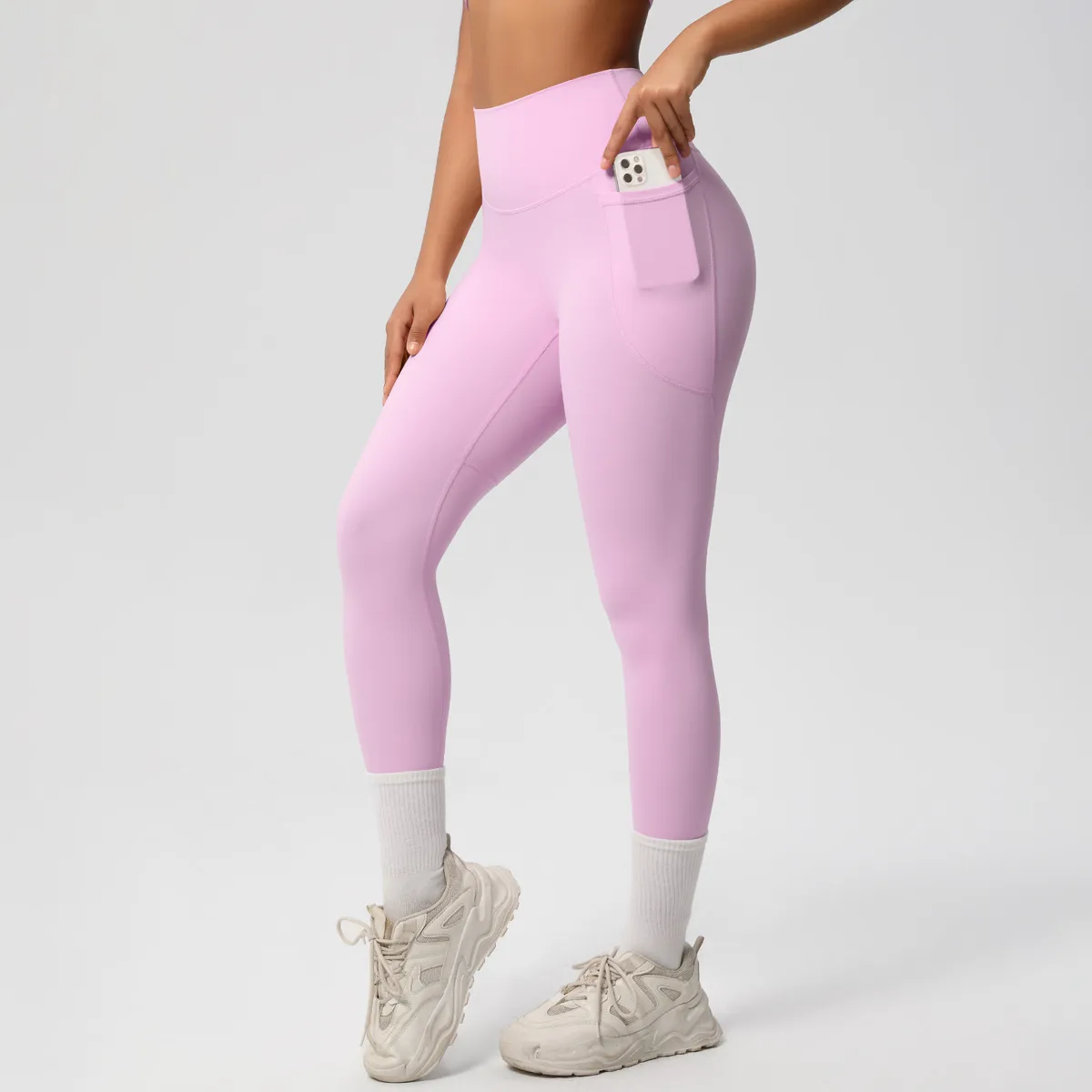 New Pure Color Double-Sided Brushed High-Waist Yoga Pants Breathable Sports Running Fitness Gym Shorts Nylon Spandex Shorts display picture 179