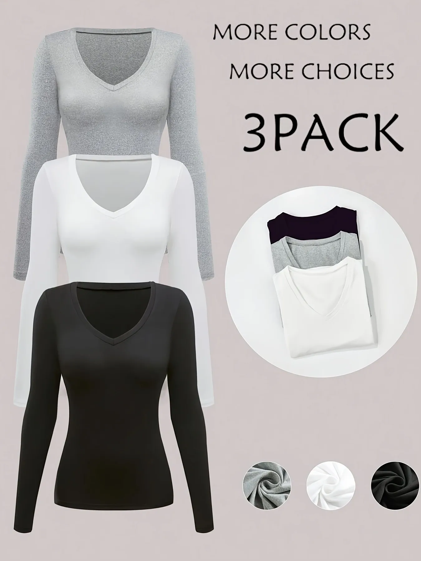 Women's Long Sleeve T-Shirt Three-Piece Set Breathable Comfortable Solid Color Top Suitable For Spring Summer Fashion And Daily Wear display picture 1