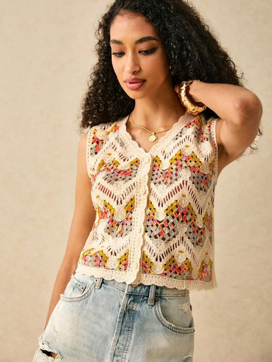 Casual Style Hollow Out Vest Women's Short Length V-Neck Polyester Fabric Summer Spring Autumn Ladies Tank Top Tight Fit display picture 8