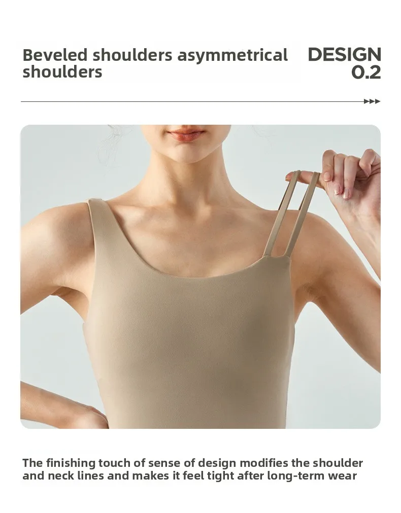 Women's Long Slim Fit Yoga Vest Fitness Clothing Pure Color Back Exposing Design Half Fixed Waterdrop Cup Design display picture 3