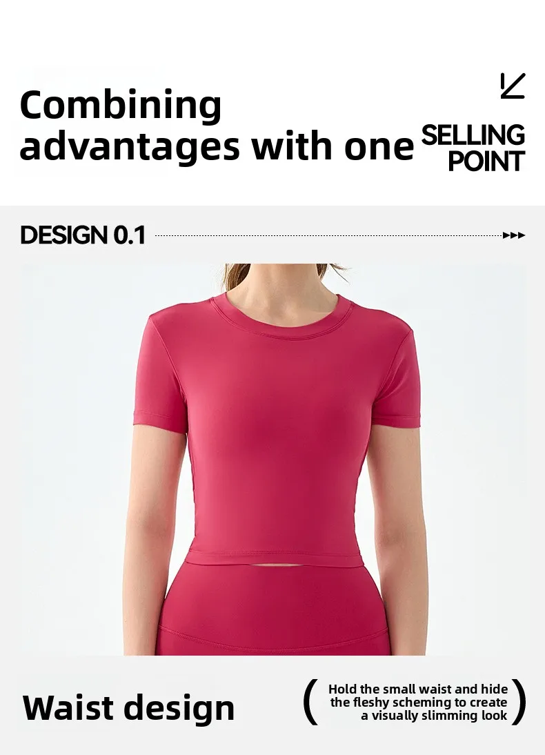 Sexy Back Yoga Fitness Top Women's Short Sleeve T-Shirt Slimming Waist Exposed Sportswear Casual Wear Nylon Spandex Blend display picture 2