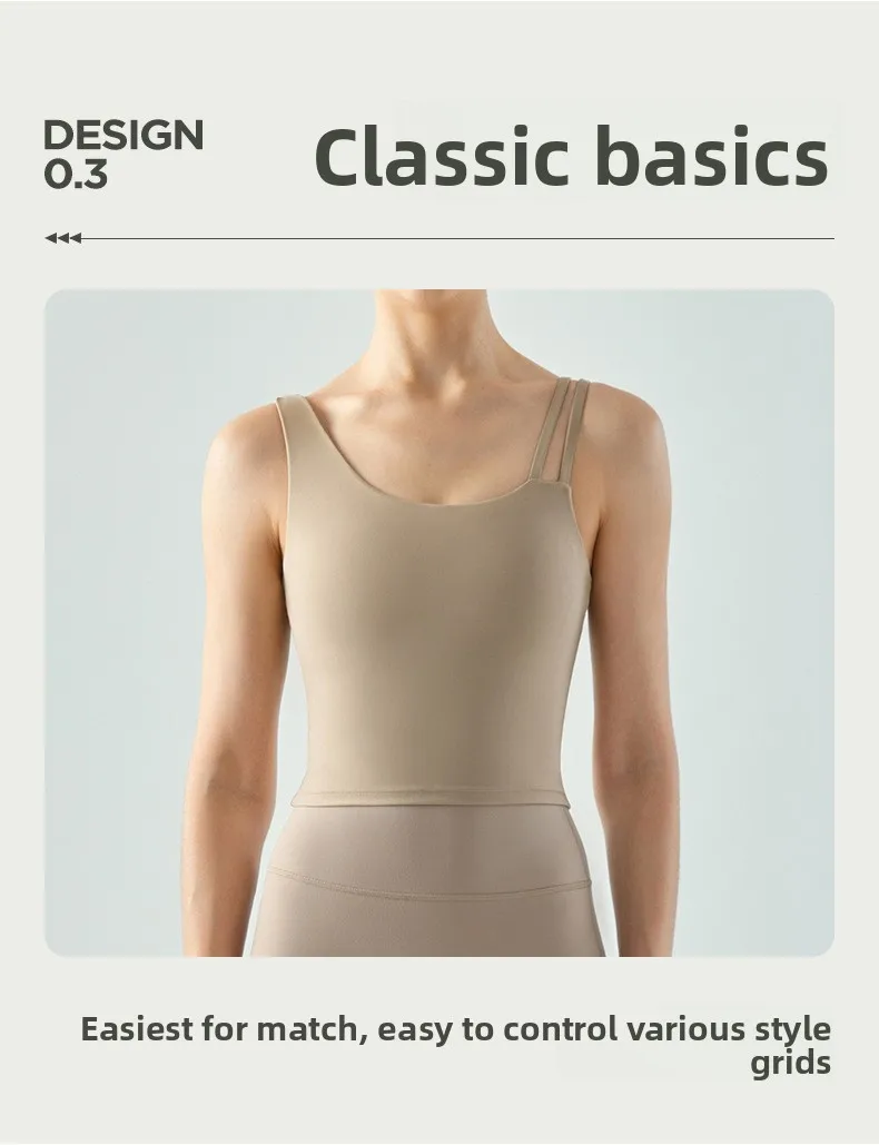 Women's Long Slim Fit Yoga Vest Fitness Clothing Pure Color Back Exposing Design Half Fixed Waterdrop Cup Design display picture 4