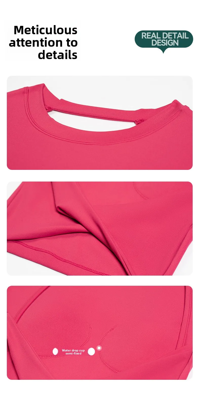 Sexy Back Yoga Fitness Top Women's Short Sleeve T-Shirt Slimming Waist Exposed Sportswear Casual Wear Nylon Spandex Blend display picture 5