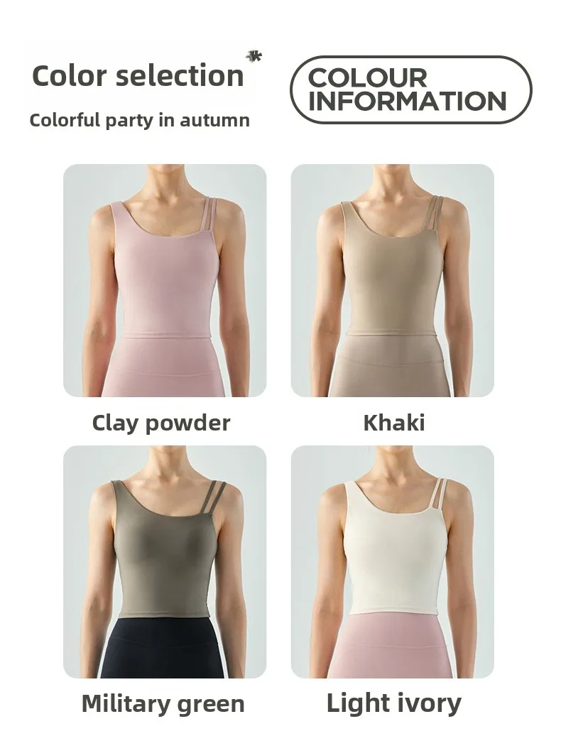 Women's Long Slim Fit Yoga Vest Fitness Clothing Pure Color Back Exposing Design Half Fixed Waterdrop Cup Design display picture 7