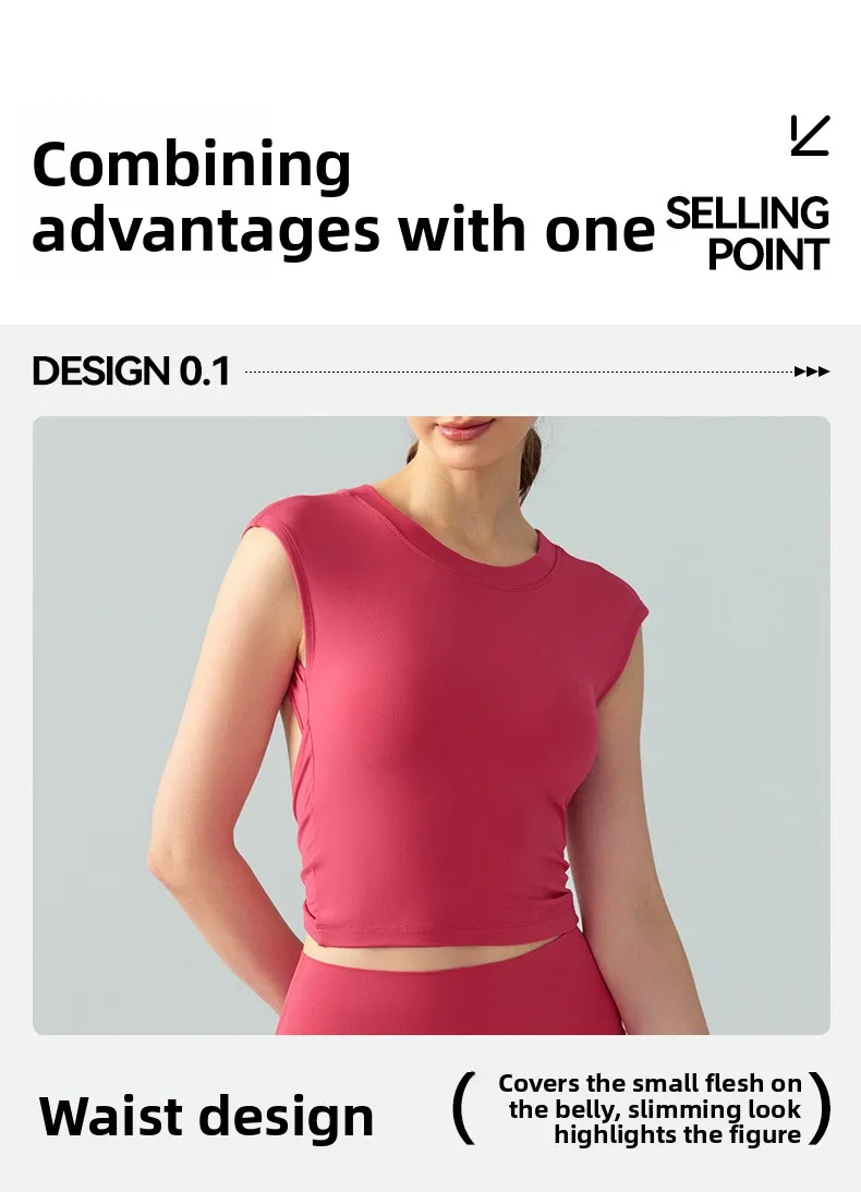 Spring Summer Yoga Short Sleeve Women's Fixed Chest Pad Sexy Backless Short Sport T-Shirt Waist Shaping Slimming Fitness Vest display picture 2