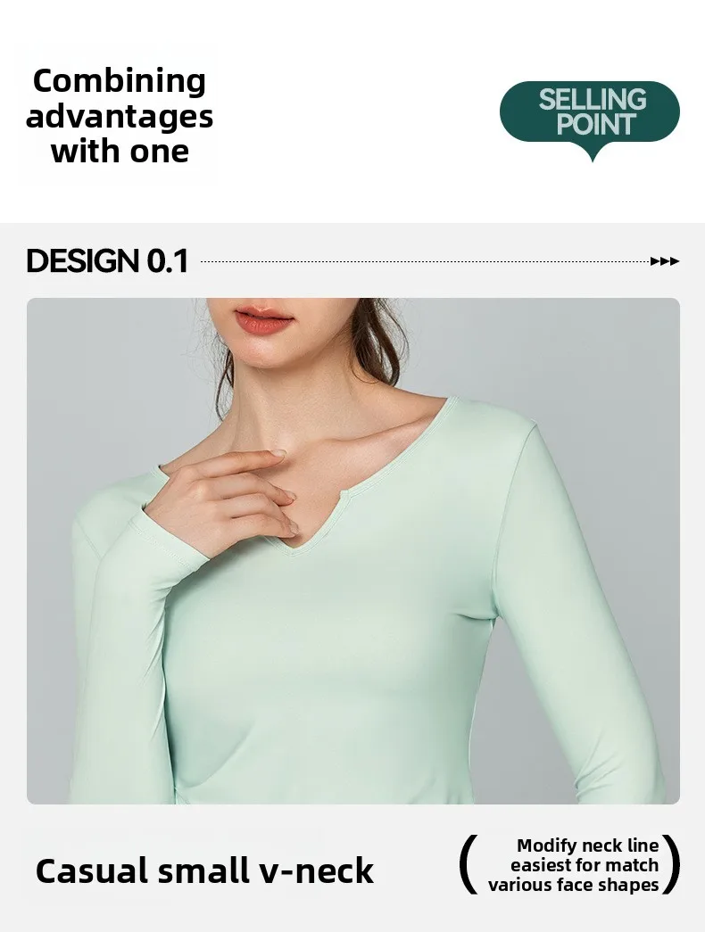 Fall Winter V-Neck Long Sleeve Yoga Fitness Training Top Breathable Quick Dry Solid Color Outdoor Running Sportswear display picture 1
