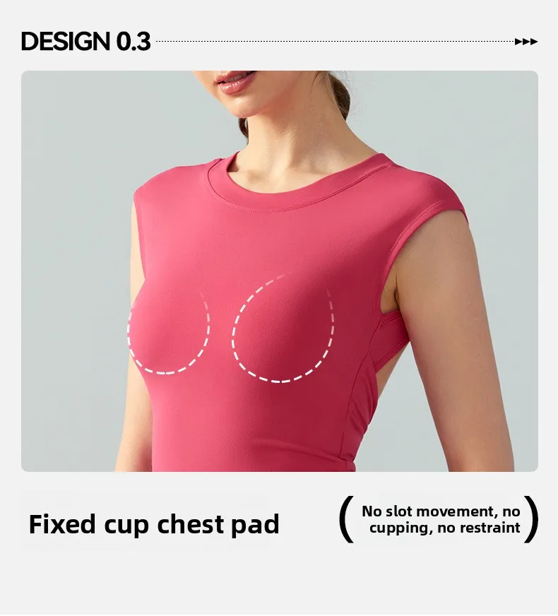 Spring Summer Yoga Short Sleeve Women's Fixed Chest Pad Sexy Backless Short Sport T-Shirt Waist Shaping Slimming Fitness Vest display picture 4