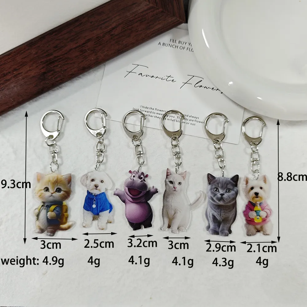 Adorable Double-Sided Printed Acrylic Cat Dog Keychain Pendant Fashionable Animal Style Accessory Suitable For Daily Use display picture 4