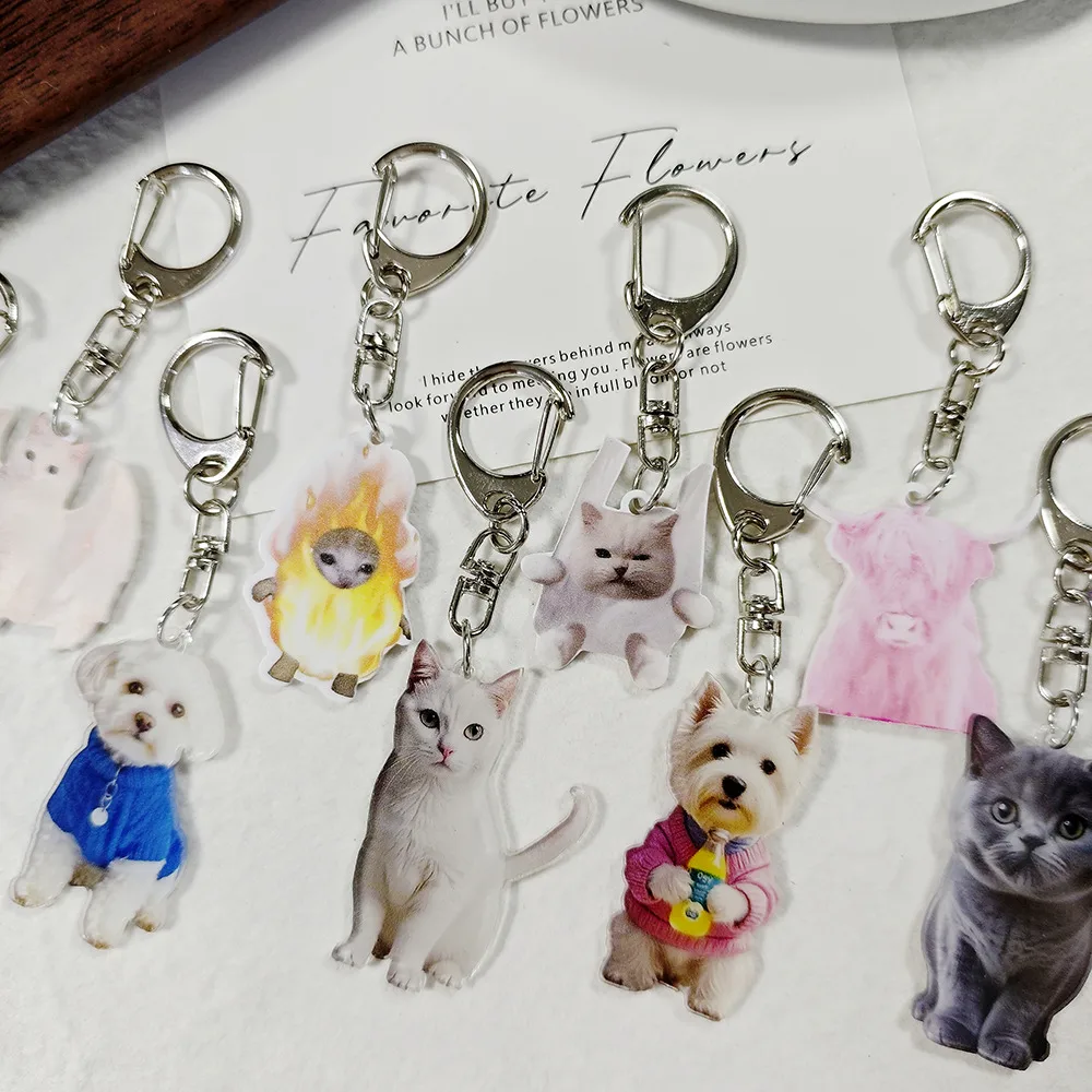 Adorable Double-Sided Printed Acrylic Cat Dog Keychain Pendant Fashionable Animal Style Accessory Suitable For Daily Use display picture 1