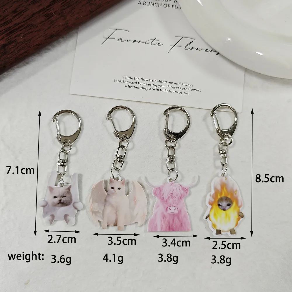Adorable Double-Sided Printed Acrylic Cat Dog Keychain Pendant Fashionable Animal Style Accessory Suitable For Daily Use display picture 3