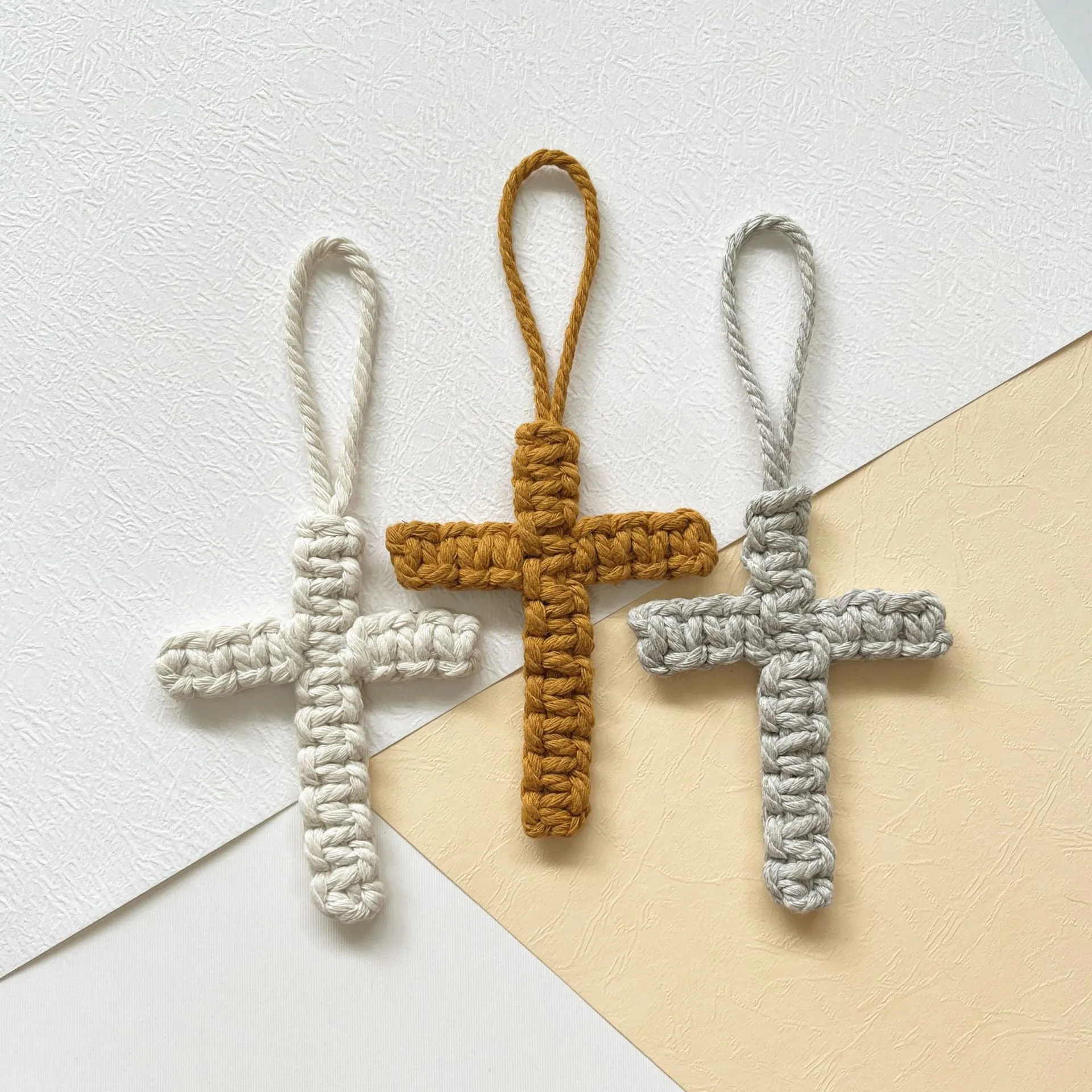Handcrafted Cross Decoration Festive Cotton Rope Keychain Bag Accessory Woven Art Car Key Holder Backpack Charm Pendant display picture 12