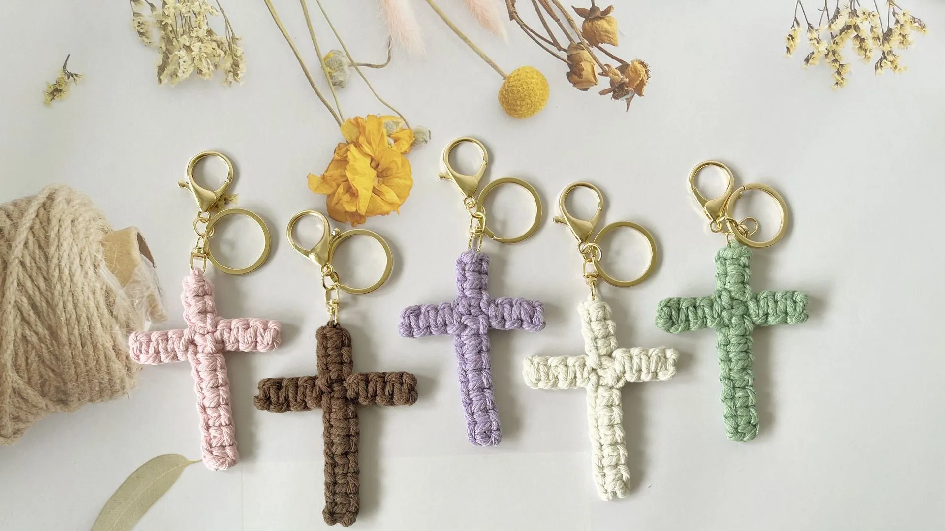 Handcrafted Cross Decoration Festive Cotton Rope Keychain Bag Accessory Woven Art Car Key Holder Backpack Charm Pendant display picture 1