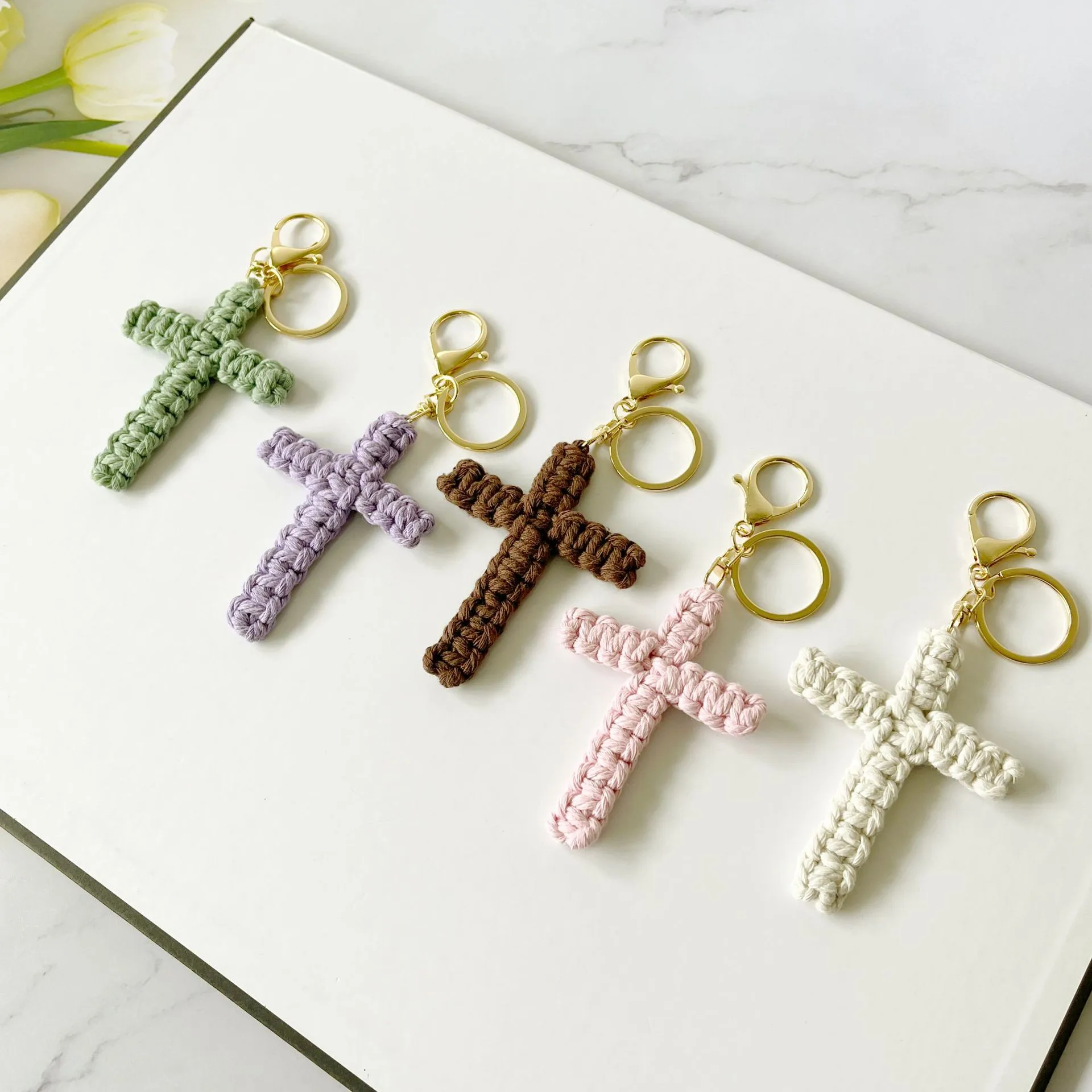Handcrafted Cross Decoration Festive Cotton Rope Keychain Bag Accessory Woven Art Car Key Holder Backpack Charm Pendant display picture 6