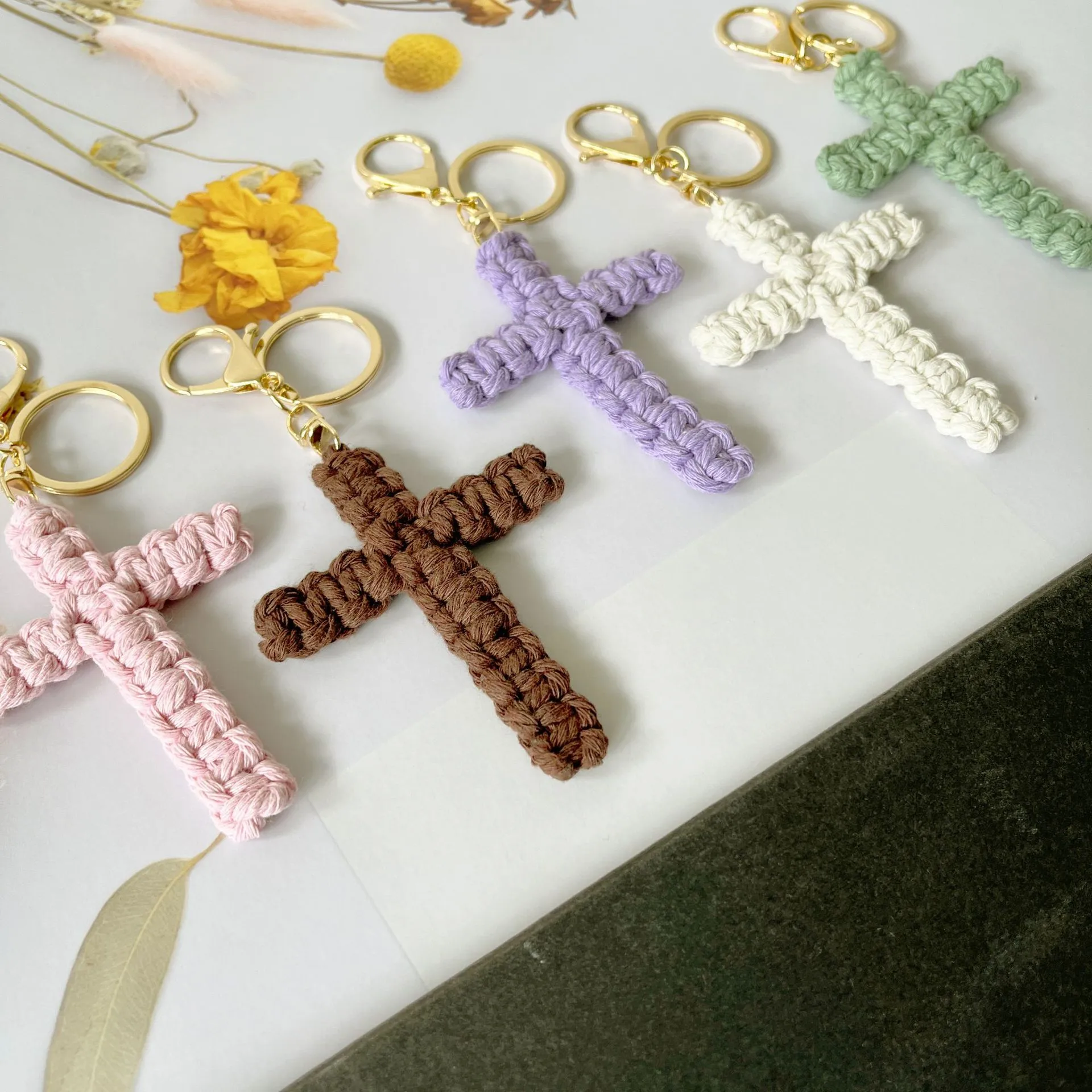 Handcrafted Cross Decoration Festive Cotton Rope Keychain Bag Accessory Woven Art Car Key Holder Backpack Charm Pendant display picture 7