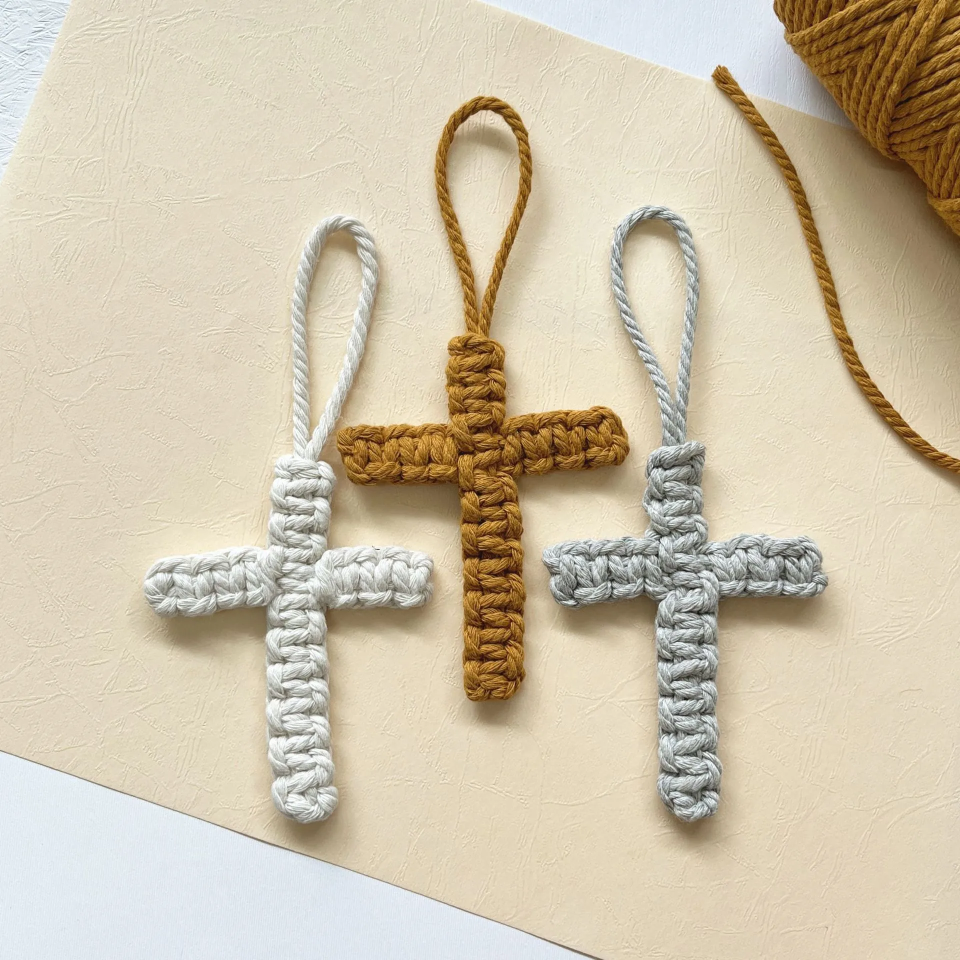 Handcrafted Cross Decoration Festive Cotton Rope Keychain Bag Accessory Woven Art Car Key Holder Backpack Charm Pendant display picture 8