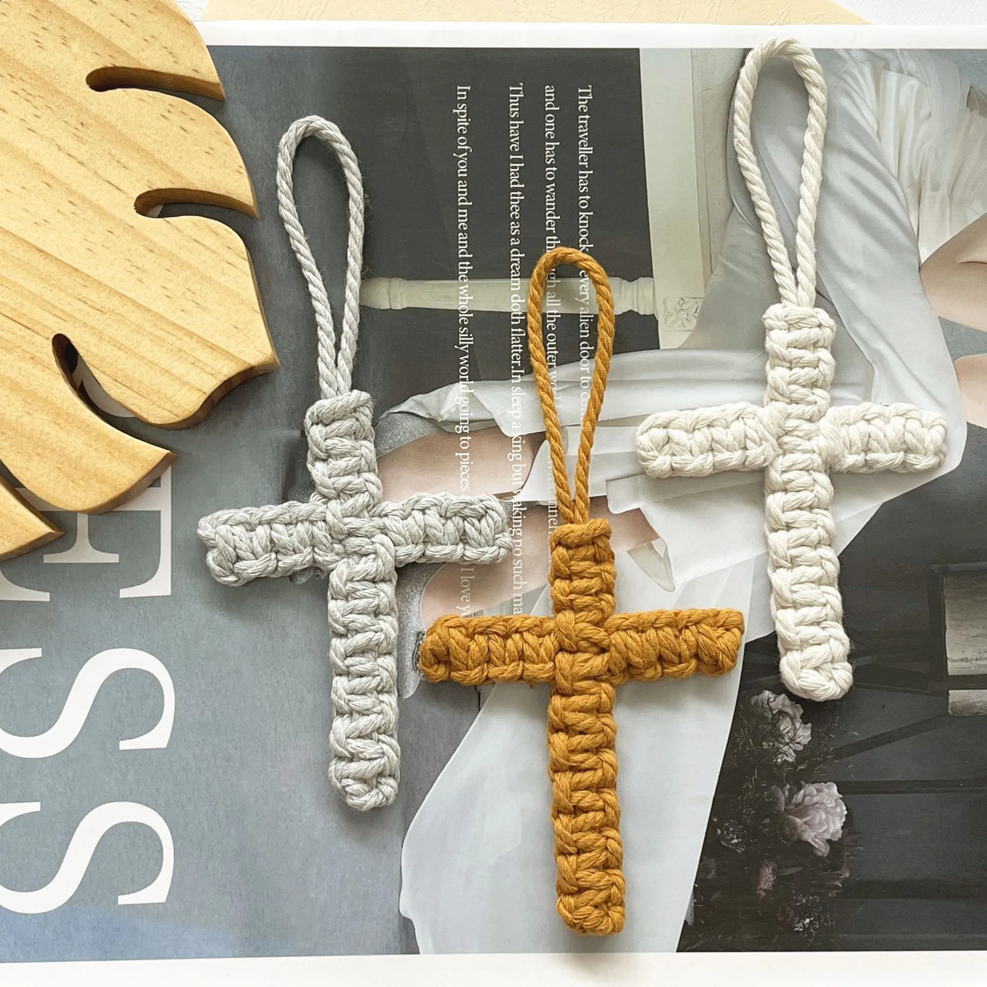 Handcrafted Cross Decoration Festive Cotton Rope Keychain Bag Accessory Woven Art Car Key Holder Backpack Charm Pendant display picture 10