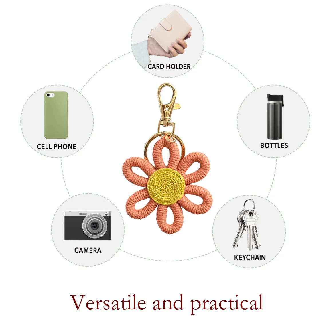 Simple Daisy Keychain Flower Sunflower Woven Carriage Decoration Hanging Ornament Plant Floral Pattern Cotton Rope Material display picture 11
