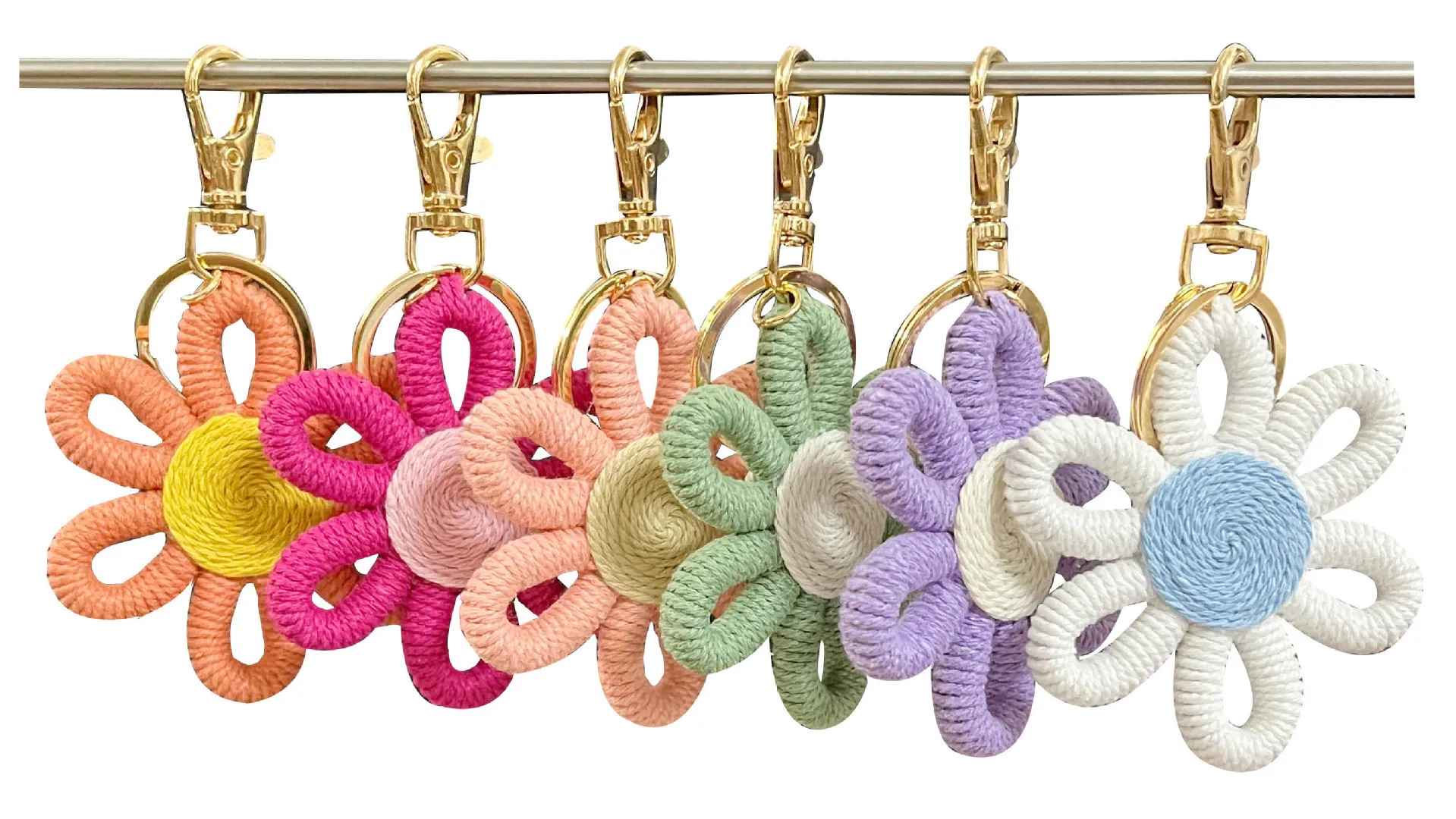 Simple Daisy Keychain Flower Sunflower Woven Carriage Decoration Hanging Ornament Plant Floral Pattern Cotton Rope Material display picture 13