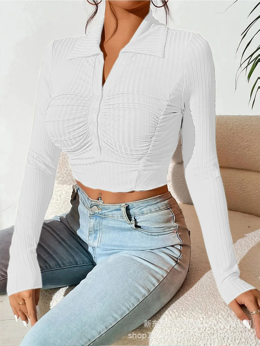Long Sleeve Top Women's New Sexy Midriff-Baring Slim Lapel Sun Protection Shirt display picture 2