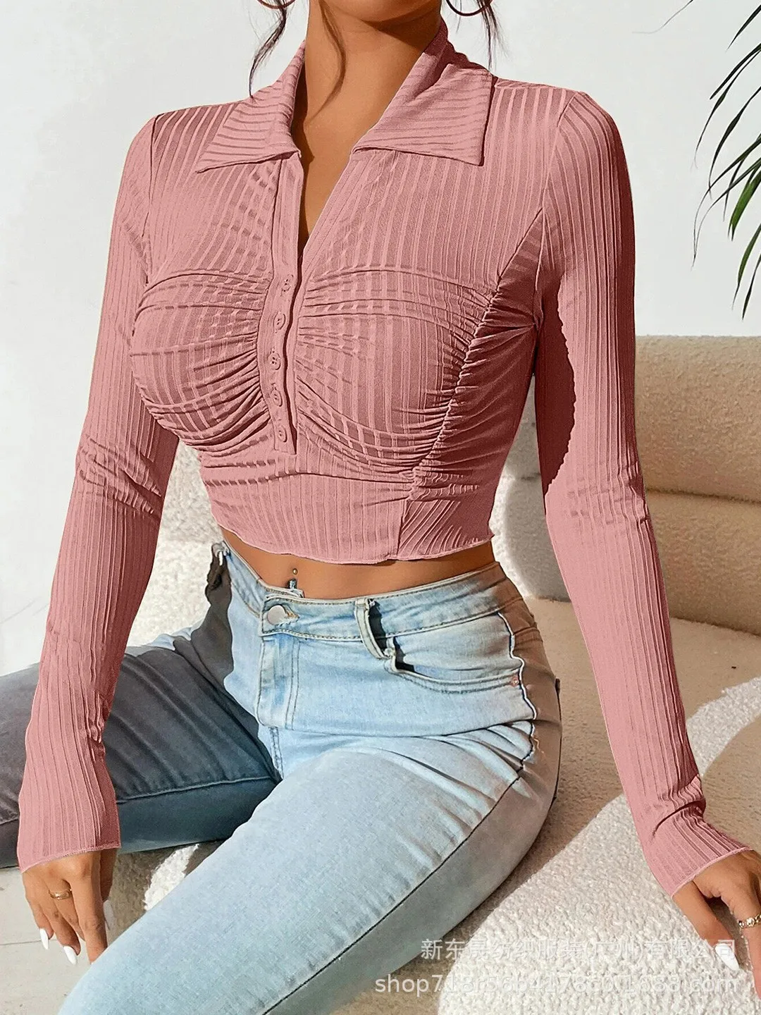 Long Sleeve Top Women's New Sexy Midriff-Baring Slim Lapel Sun Protection Shirt display picture 7