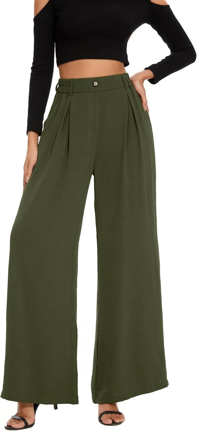 Elastic Waist High Waist Casual Straight-Leg Wide Leg Pants display picture 11