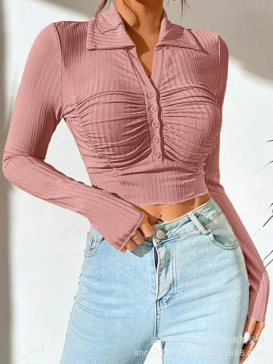Long Sleeve Top Women's New Sexy Midriff-Baring Slim Lapel Sun Protection Shirt display picture 8