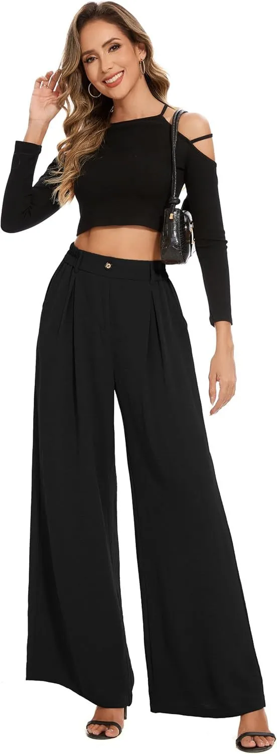 Elastic Waist High Waist Casual Straight-Leg Wide Leg Pants display picture 13