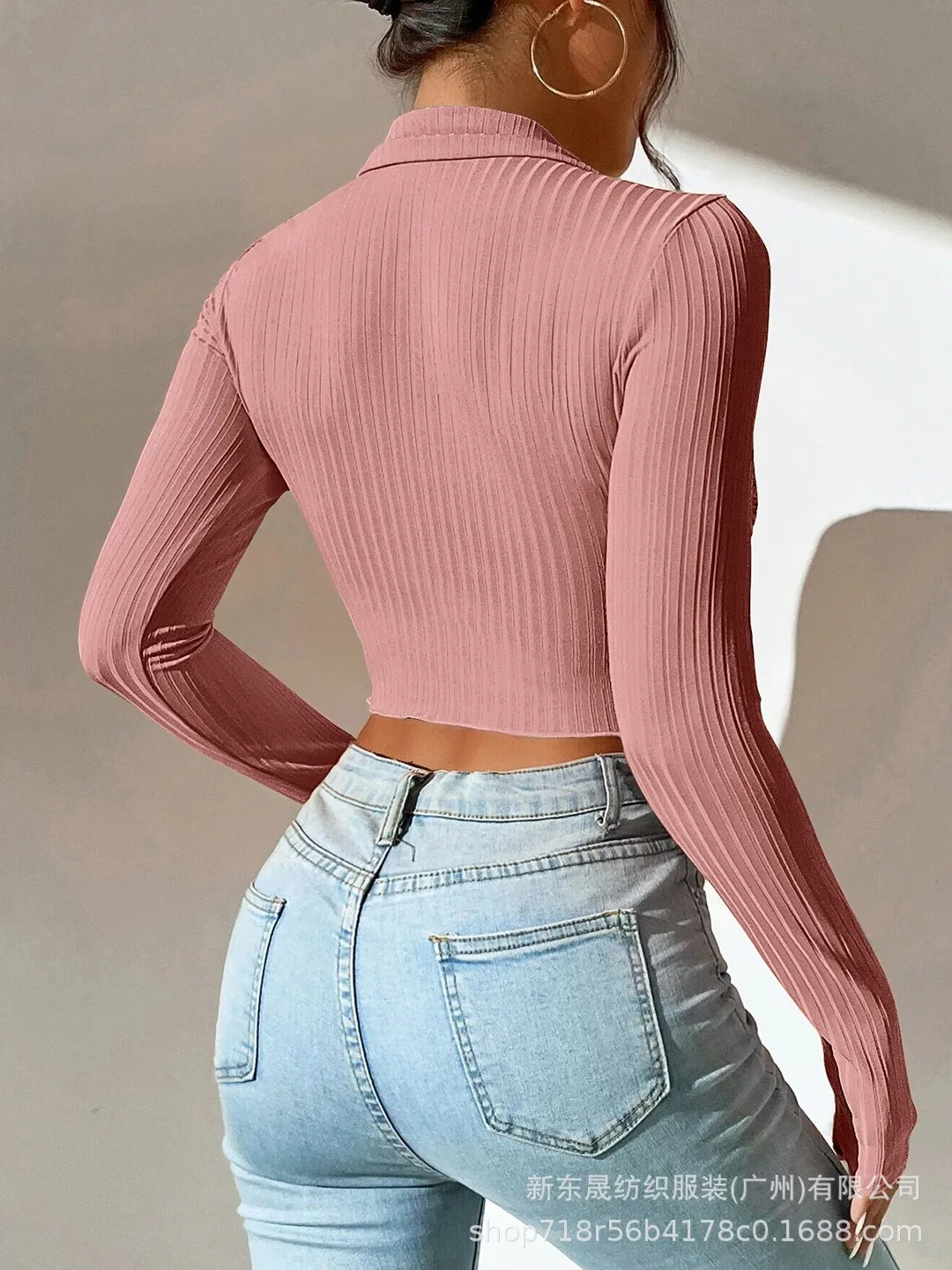 Long Sleeve Top Women's New Sexy Midriff-Baring Slim Lapel Sun Protection Shirt display picture 9