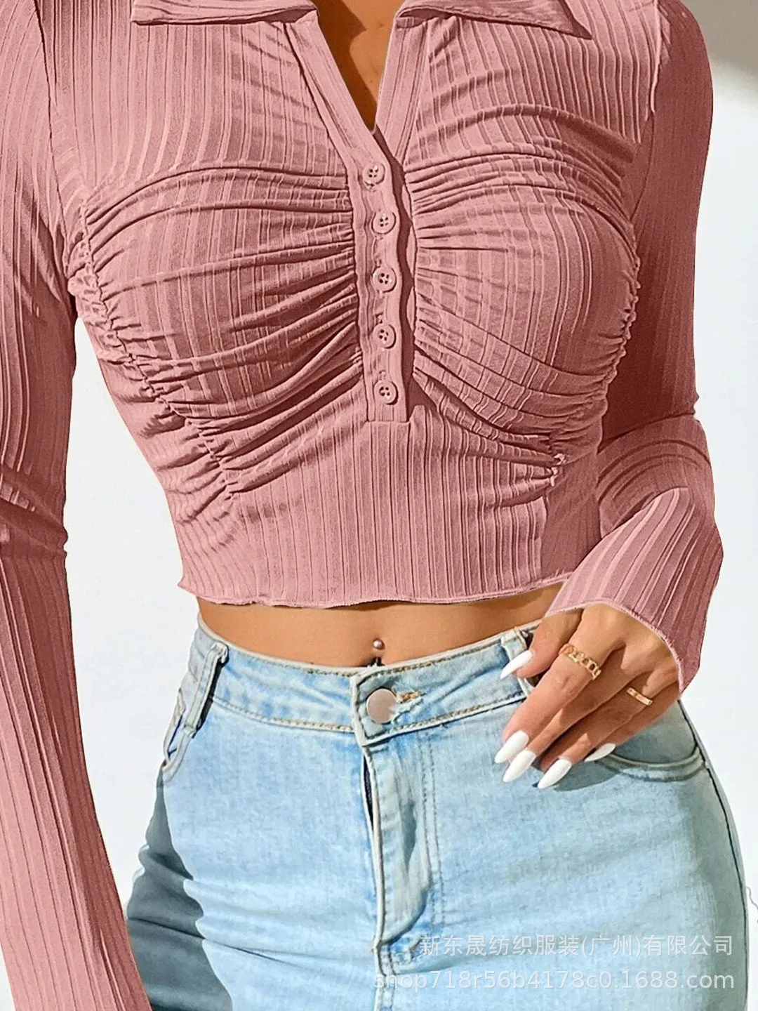 Long Sleeve Top Women's New Sexy Midriff-Baring Slim Lapel Sun Protection Shirt display picture 11