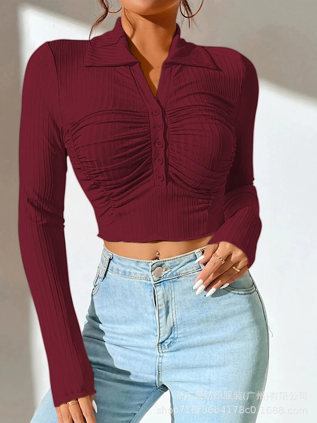 Long Sleeve Top Women's New Sexy Midriff-Baring Slim Lapel Sun Protection Shirt display picture 13