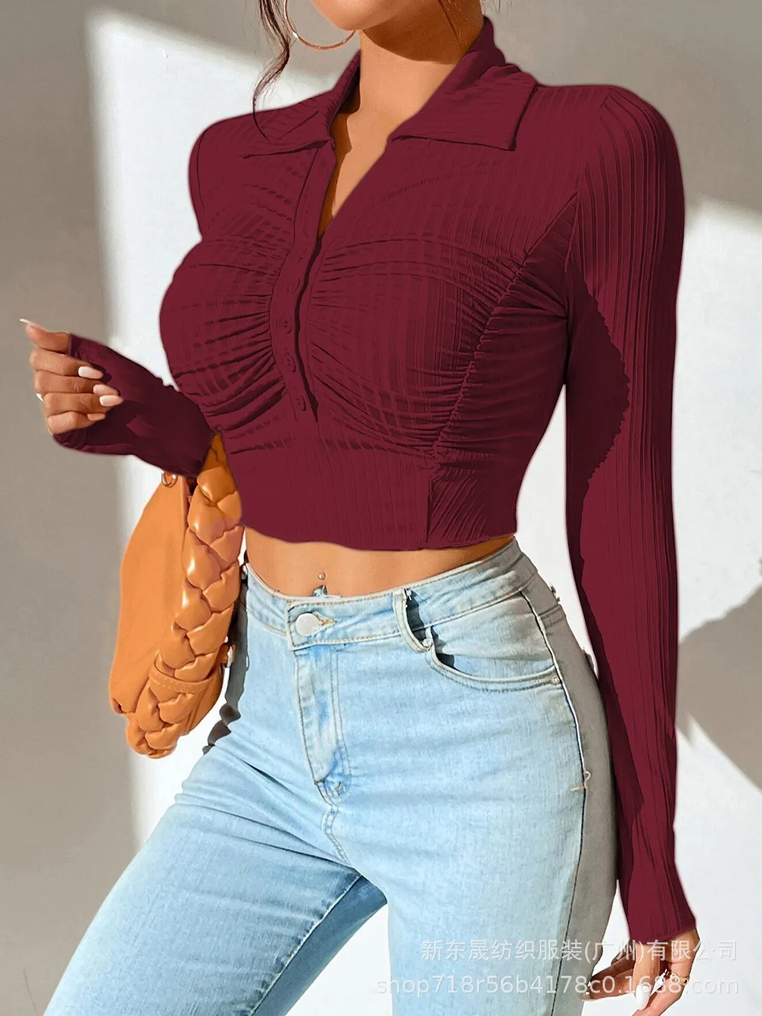 Long Sleeve Top Women's New Sexy Midriff-Baring Slim Lapel Sun Protection Shirt display picture 14