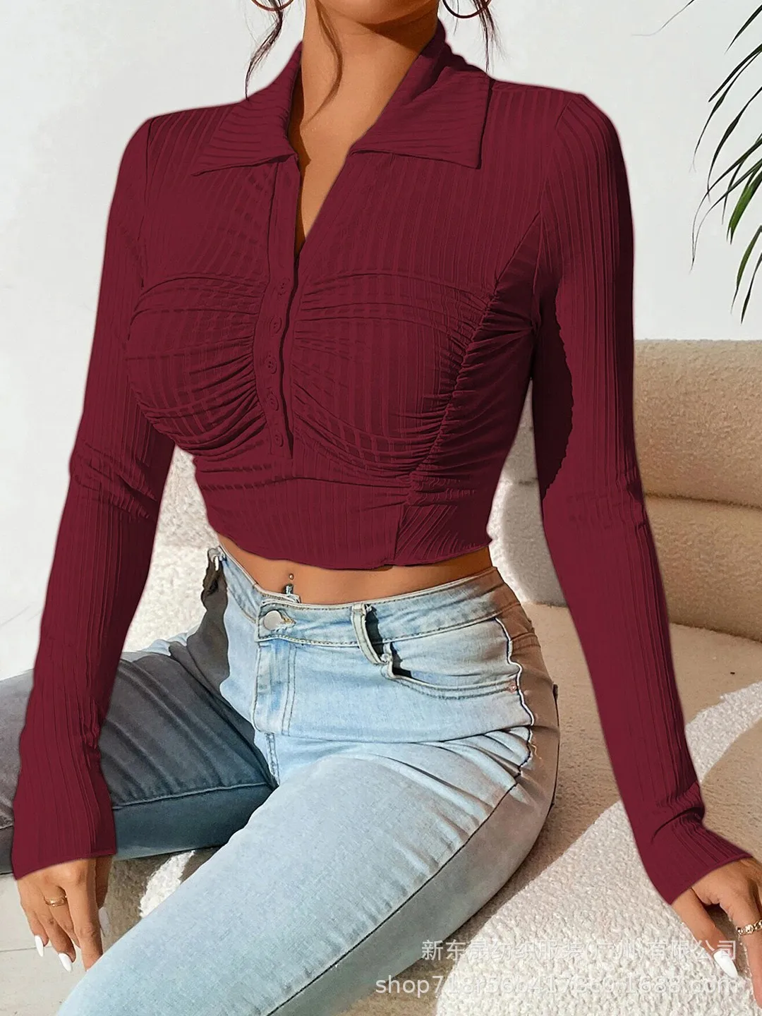 Long Sleeve Top Women's New Sexy Midriff-Baring Slim Lapel Sun Protection Shirt display picture 16