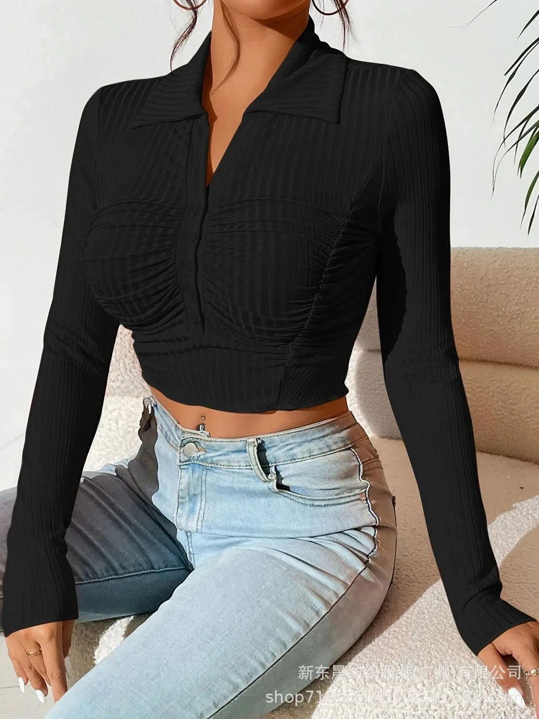 Long Sleeve Top Women's New Sexy Midriff-Baring Slim Lapel Sun Protection Shirt display picture 20
