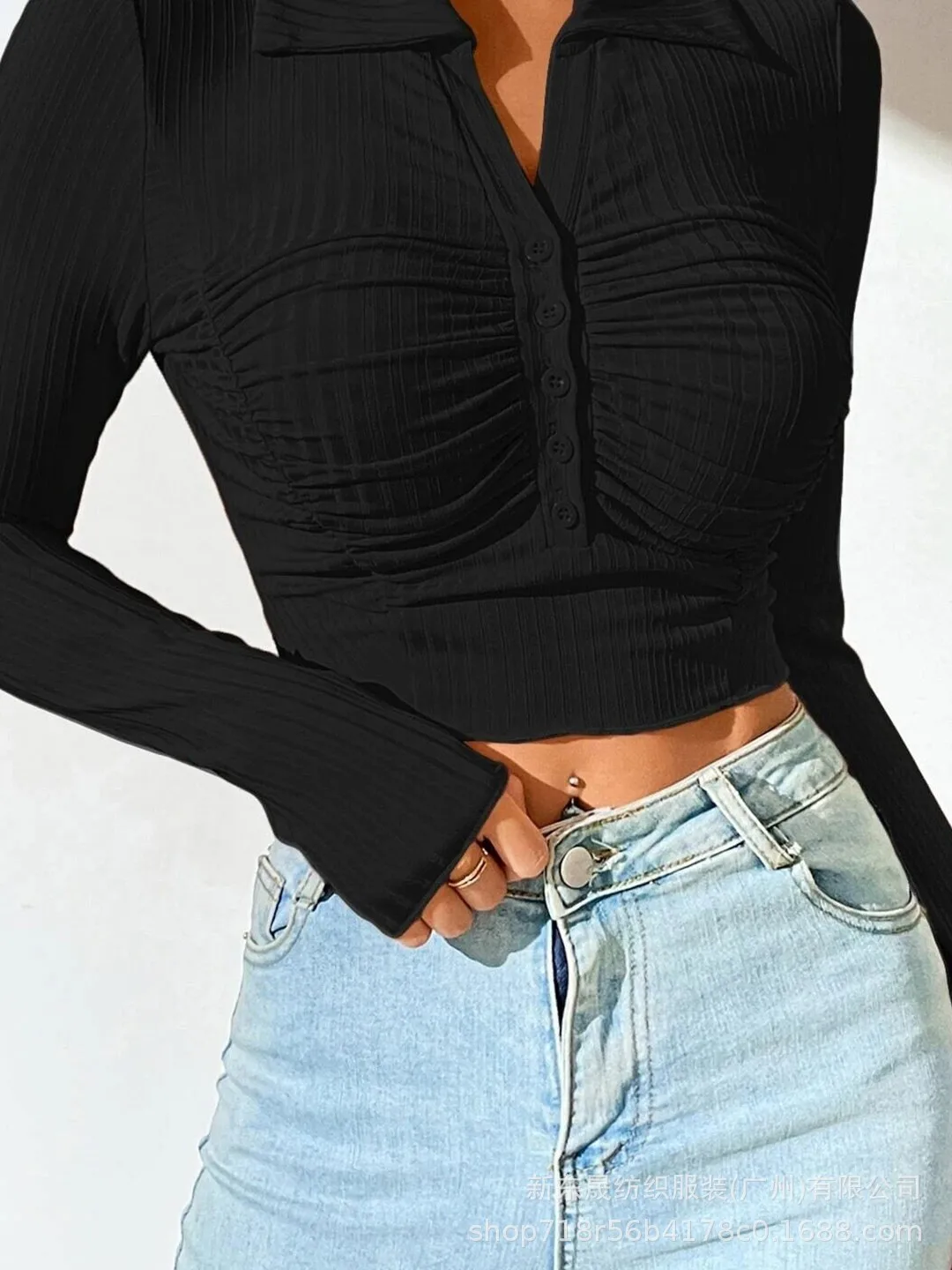 Long Sleeve Top Women's New Sexy Midriff-Baring Slim Lapel Sun Protection Shirt display picture 21