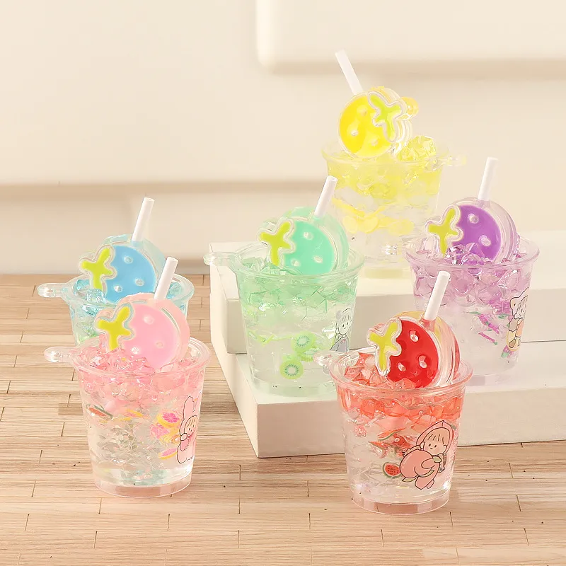 Simulation Luminous Strawberry Slush And Shake Maker Ice Bucket Candy Toy DIY Ornament Accessories Keychain Pendant Epoxy Resin Decorations display picture 2