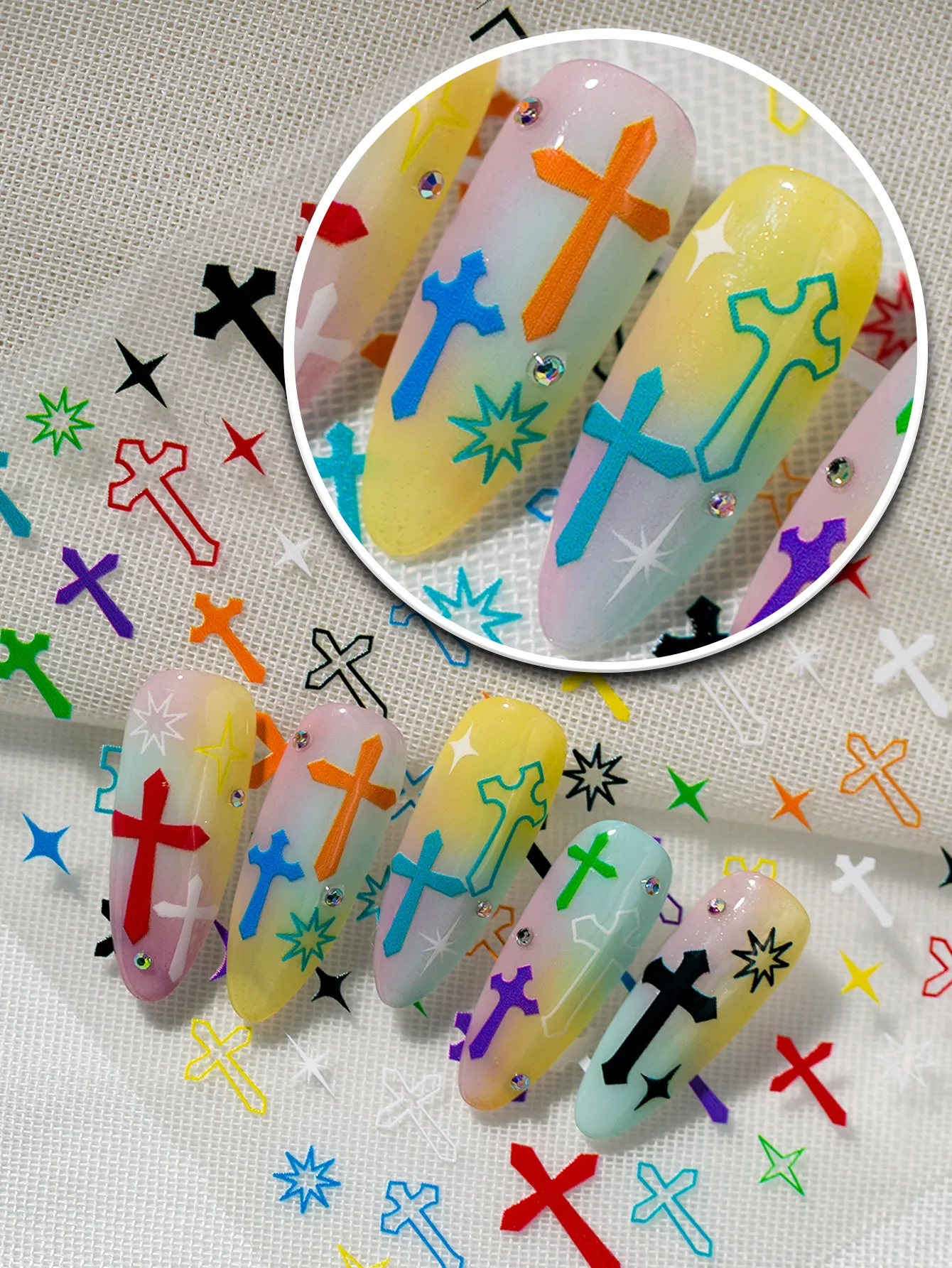 Bright Color Cross Pattern Nail Art Stickers DIY Personalized Style Suitable For Nail Salons And Individual Use display picture 1